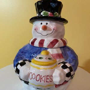 Snowman Holiday Cookie Jar Vintage 90's Ceramic in box